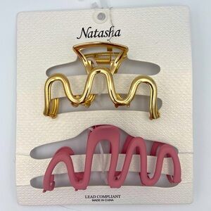 2 Pack Hair Claws Unique Gold & Pink Wavy Designs